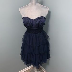 RUBY ROX cocktail dress navy blue ruffle trim dress wedding size 9 party prom